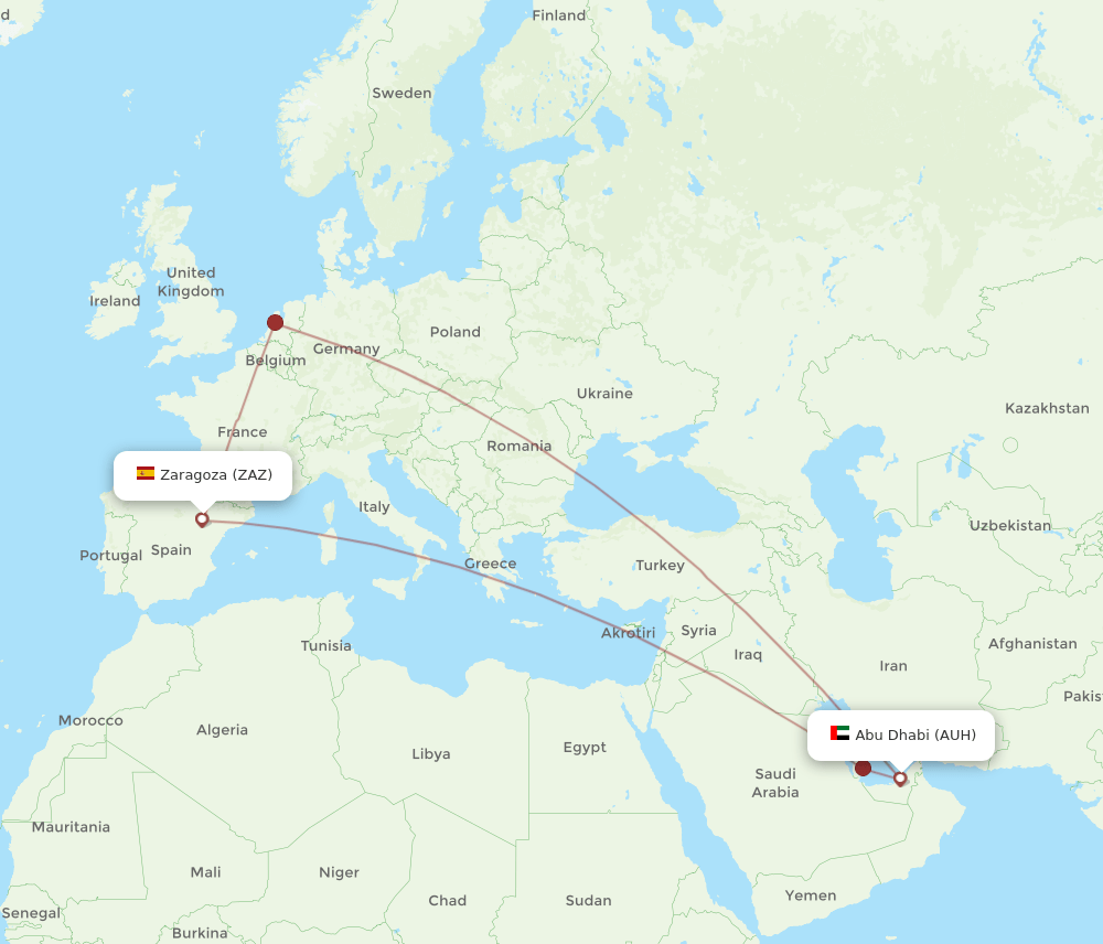 Abu Dhabi - Zaragoza route map and flight paths