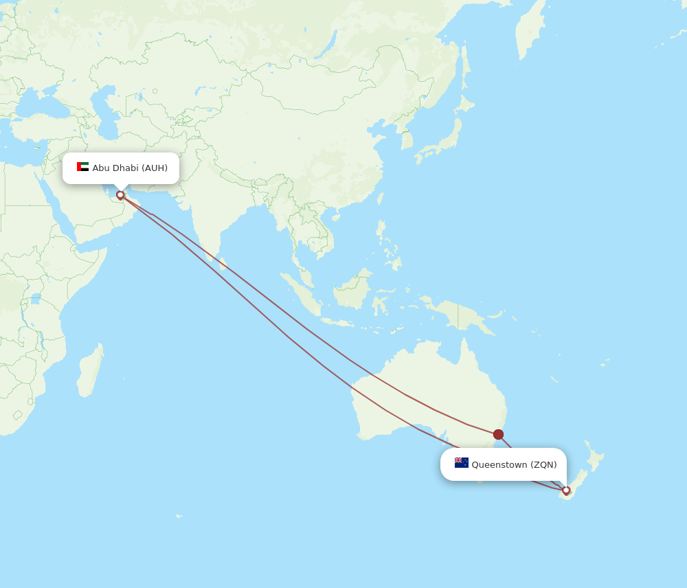 ZQN to AUH flights and routes map