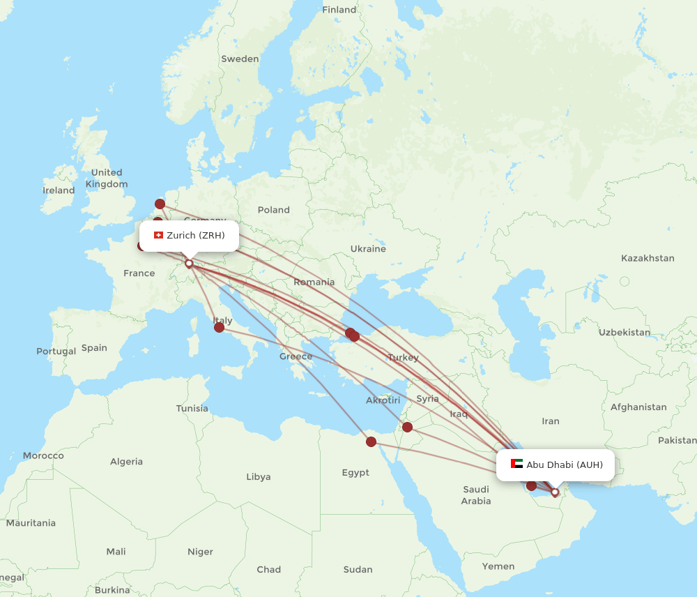 AUH to ZRH flights and routes map