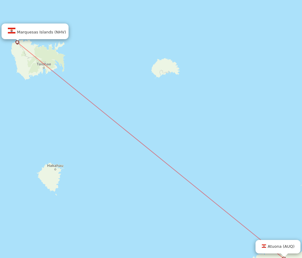 Atuona - Nuku Hiva route map and flight paths