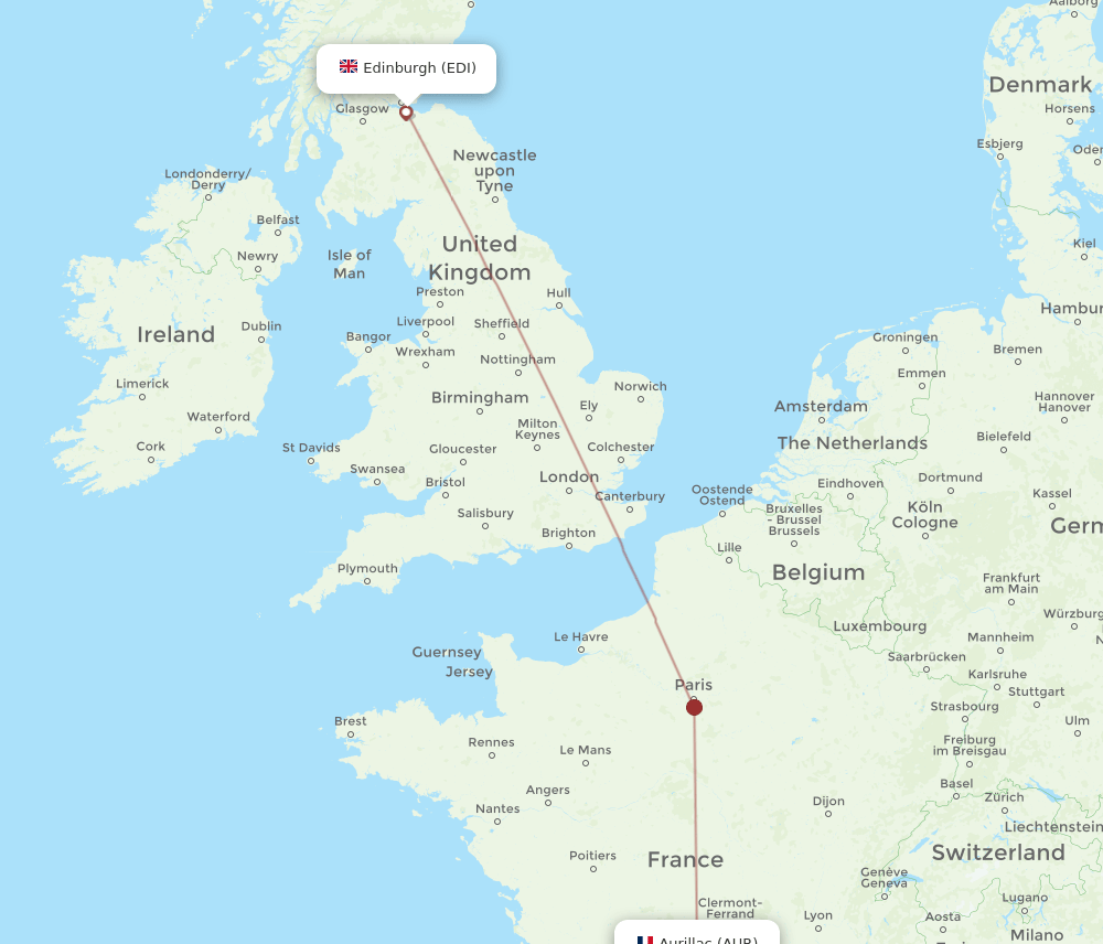 Edinburgh - Aurillac route map and flight paths