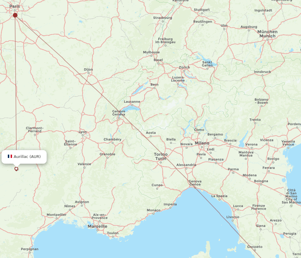 Aurillac - Rome route map and flight paths