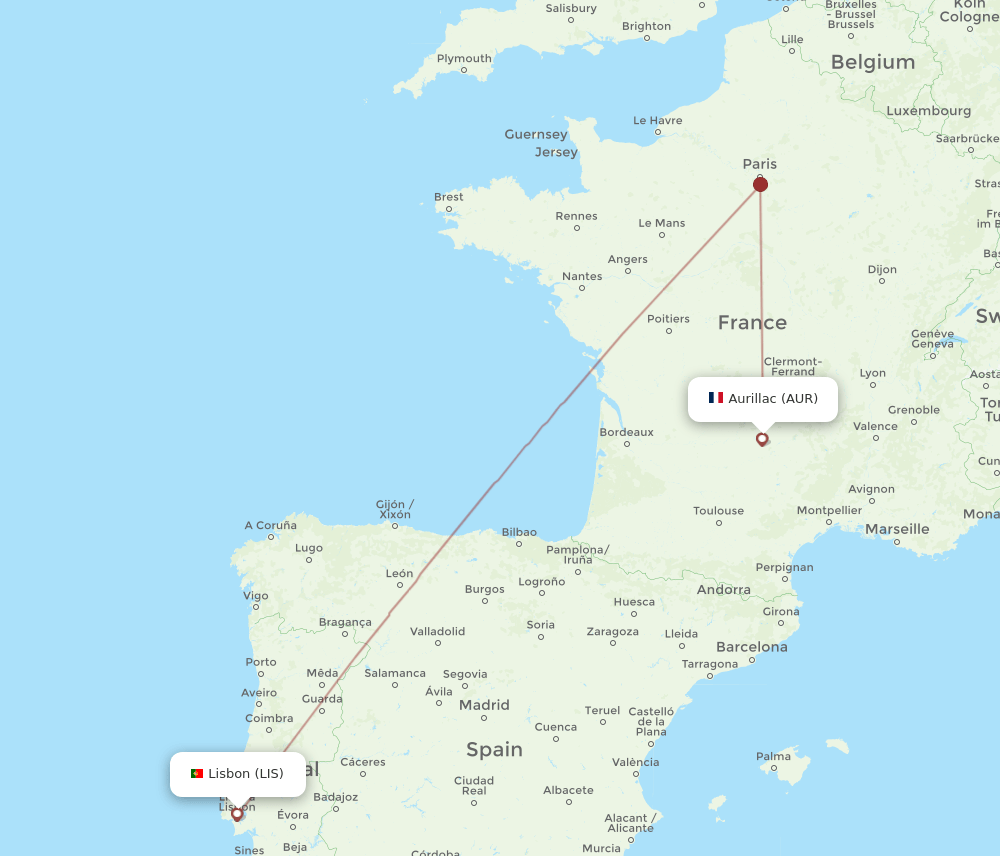 AUR-LIS flight routes
