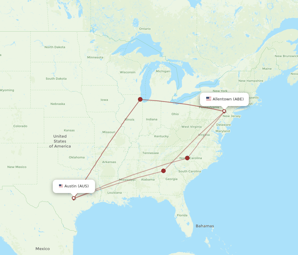 AUS-ABE flight routes
