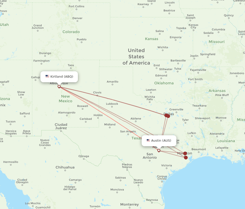 AUS to ABQ flights and routes map