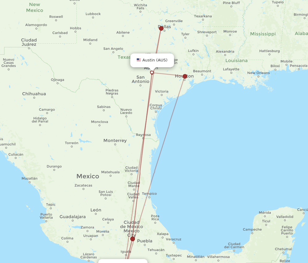 AUS to ACA flights and routes map