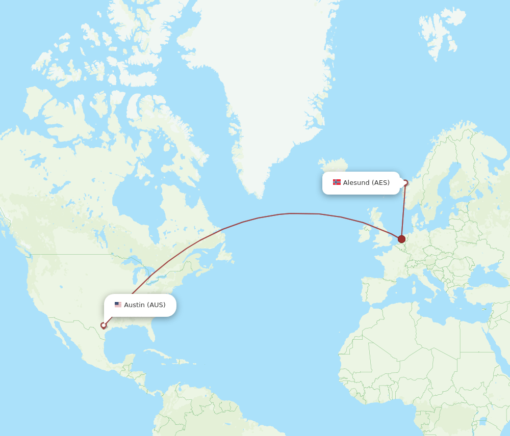 AUS to AES flights and routes map