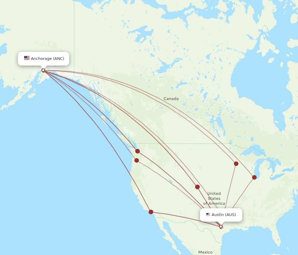 AUS-ANC flight routes