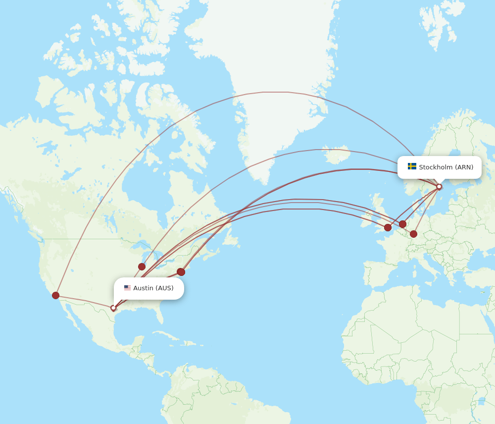 AUS-ARN flight routes