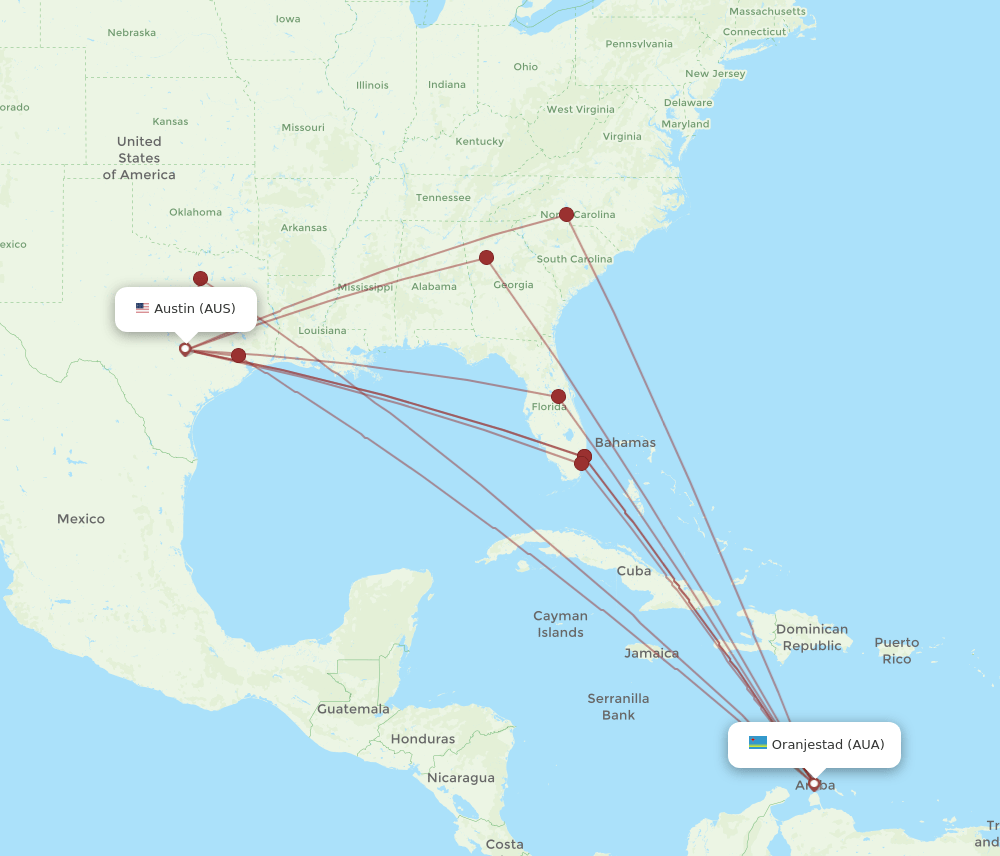 AUS-AUA flight routes
