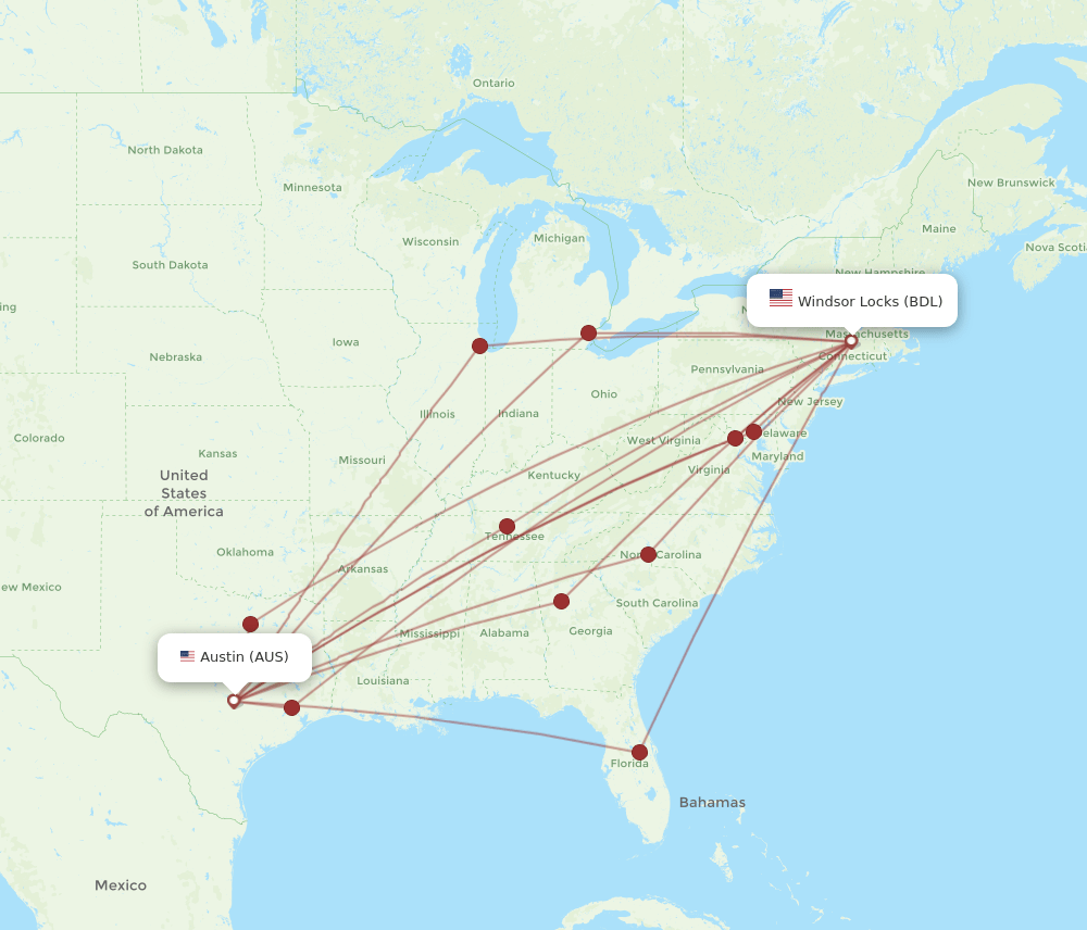 AUS-BDL flight routes