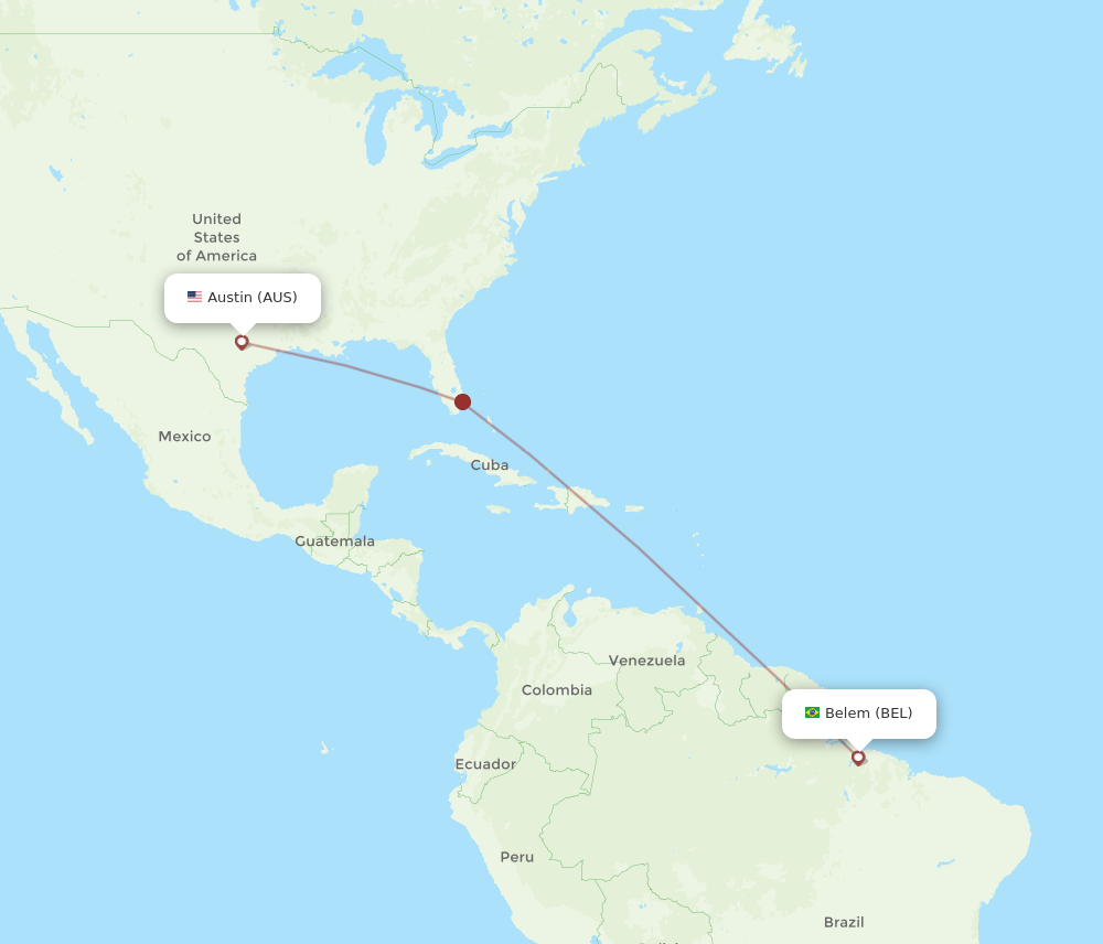 Belem - Austin route map and flight paths
