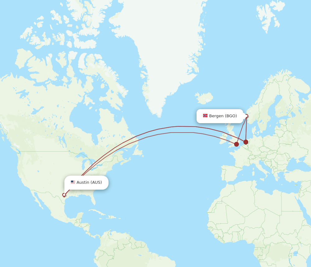 AUS-BGO flight routes