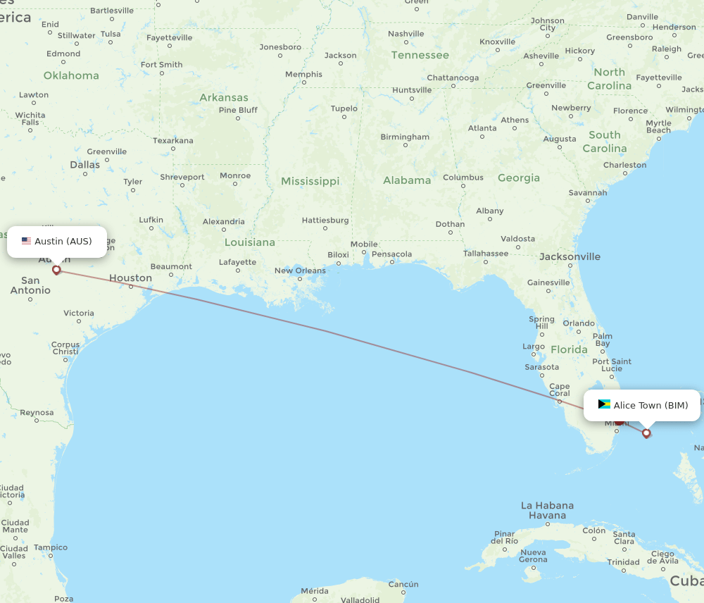 AUS-BIM flight routes