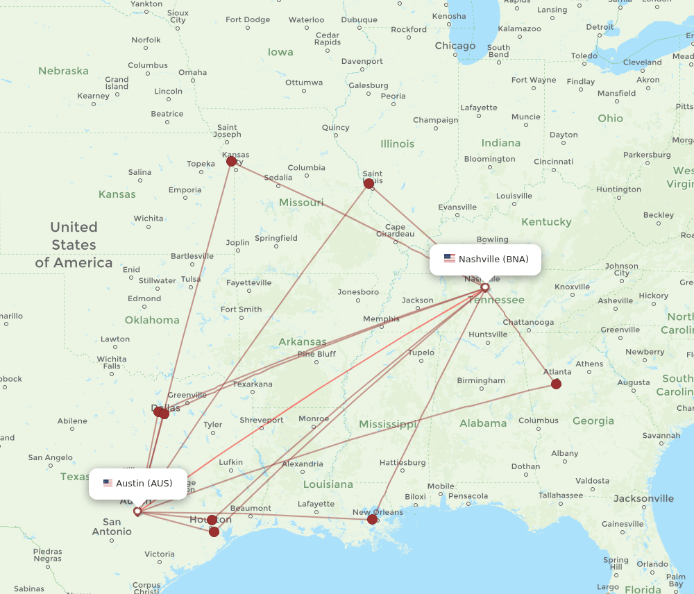 AUS-BNA flight routes