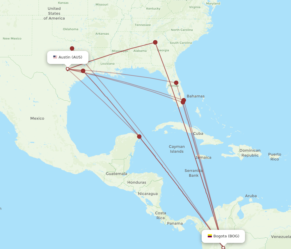 AUS-BOG flight routes