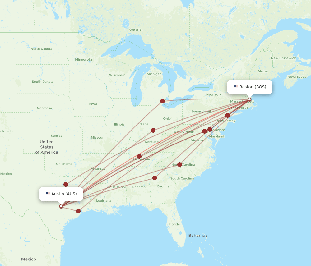 AUS-BOS flight routes