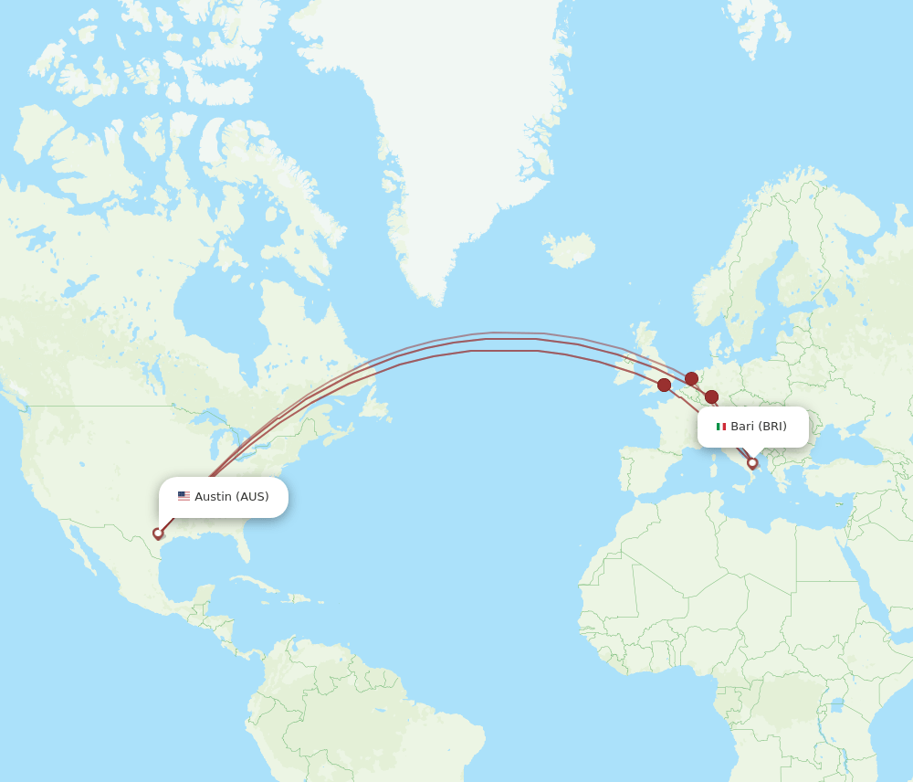AUS-BRI flight routes