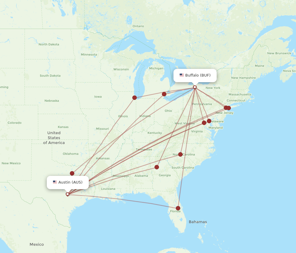 AUS-BUF flight routes