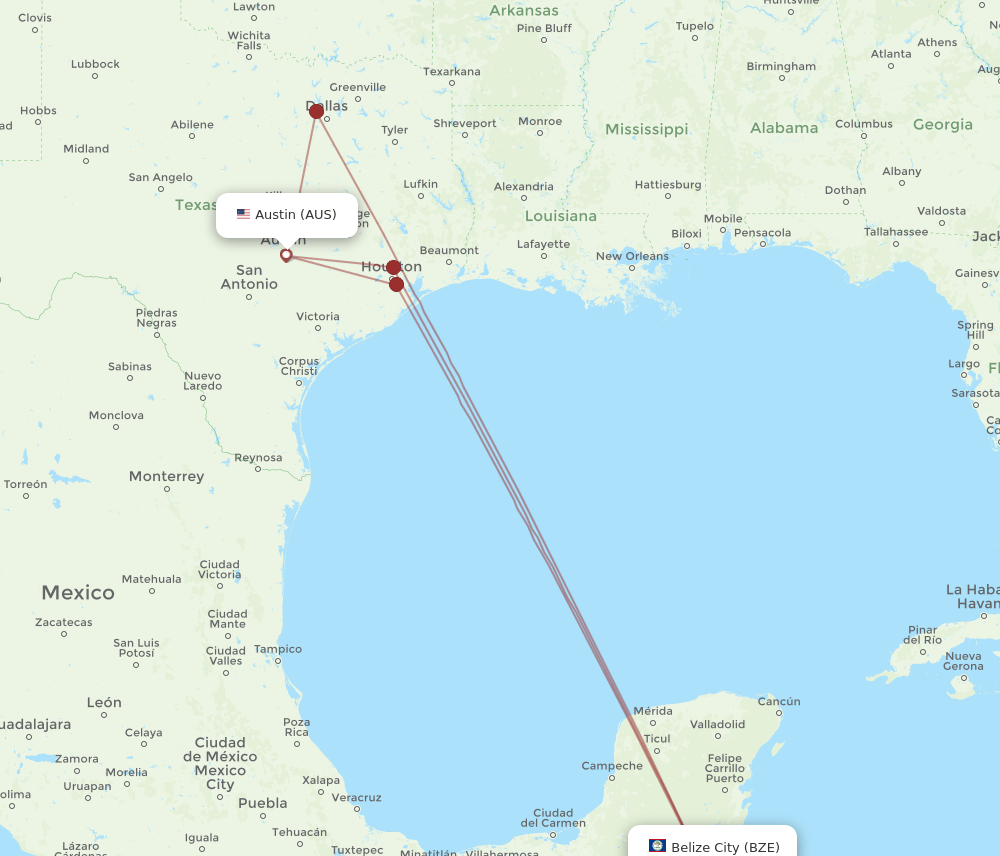 AUS-BZE flight routes
