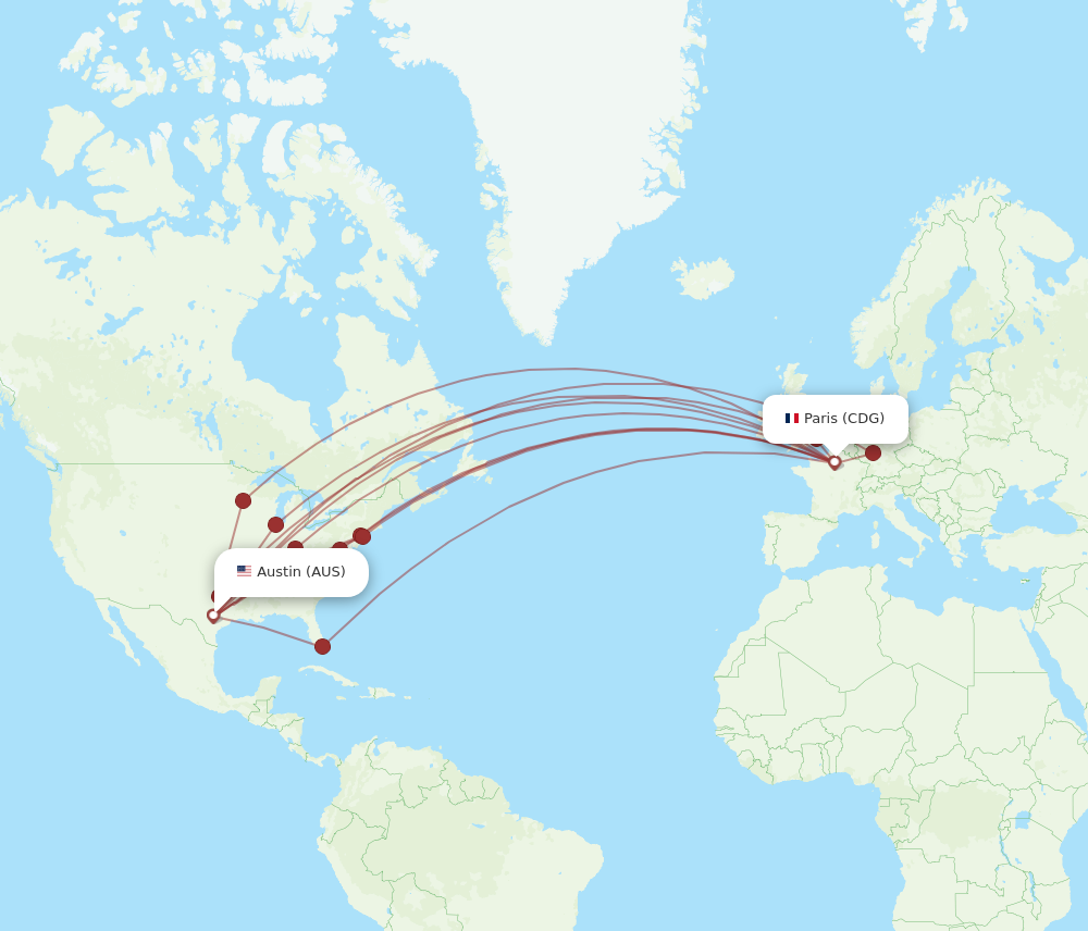 AUS to CDG flights and routes map