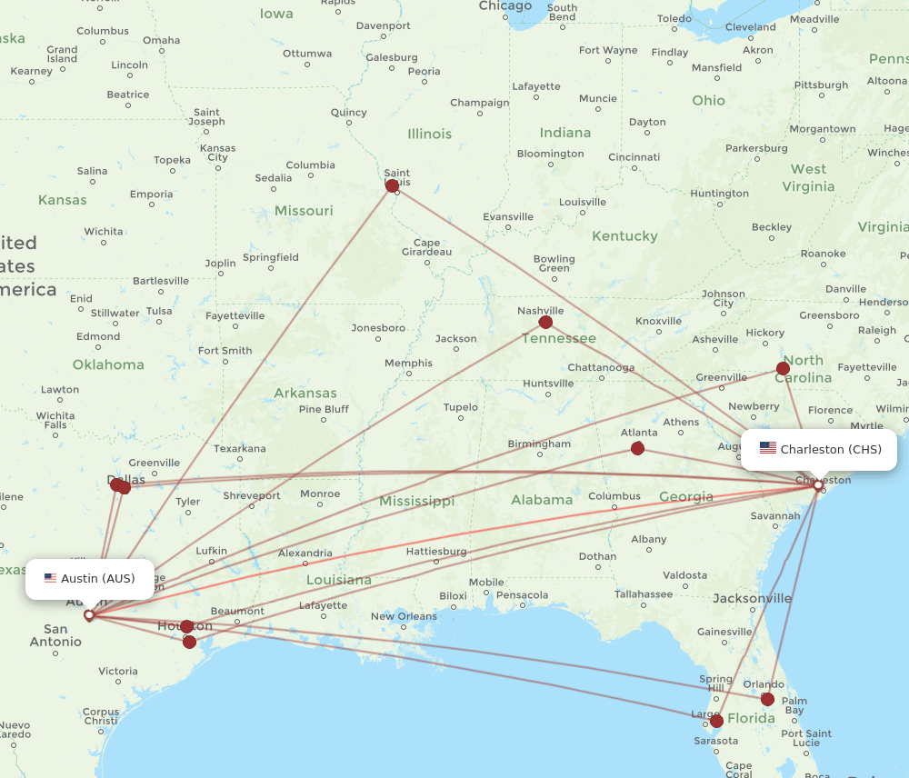 AUS-CHS flight routes
