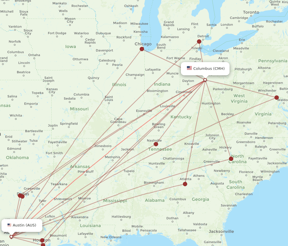 AUS-CMH flight routes