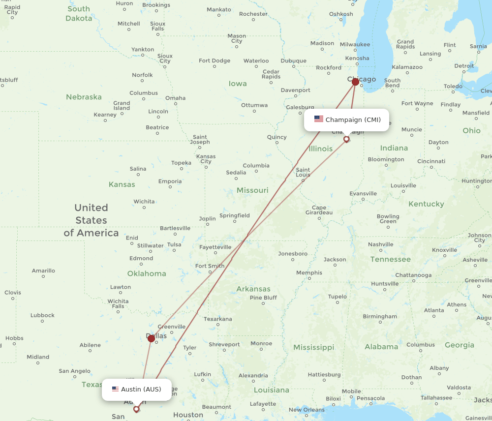 AUS-CMI flight routes