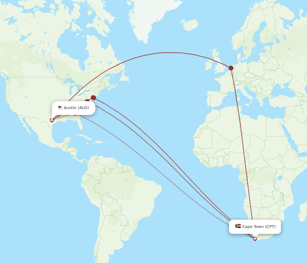 AUS-CPT flight routes