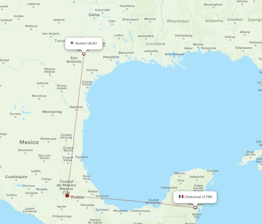 AUS-CTM flight routes