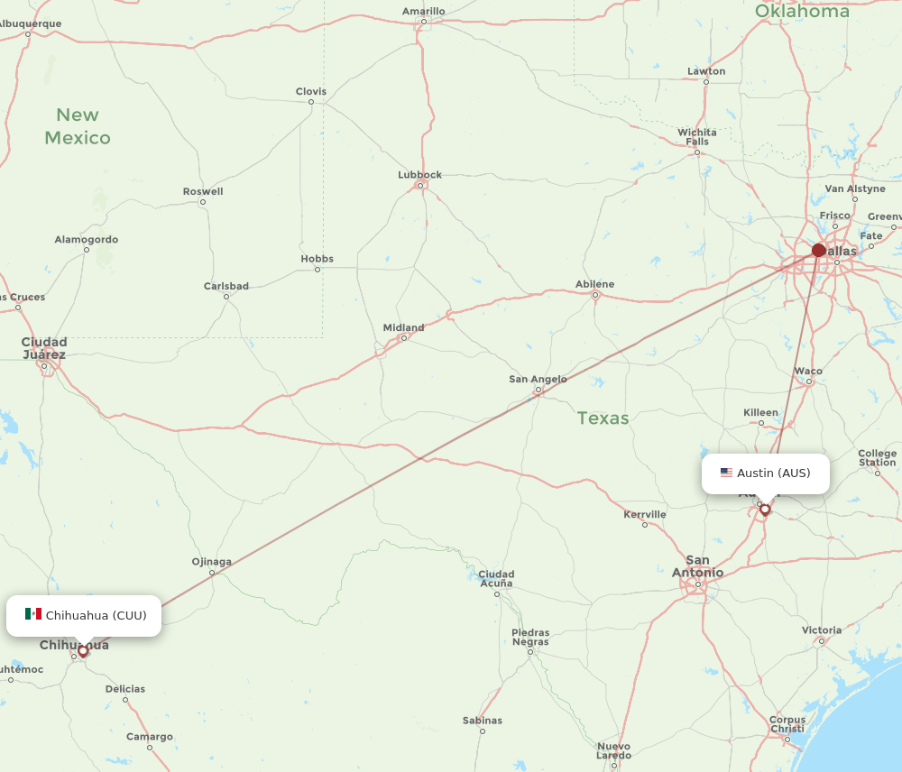 AUS to CUU flights and routes map