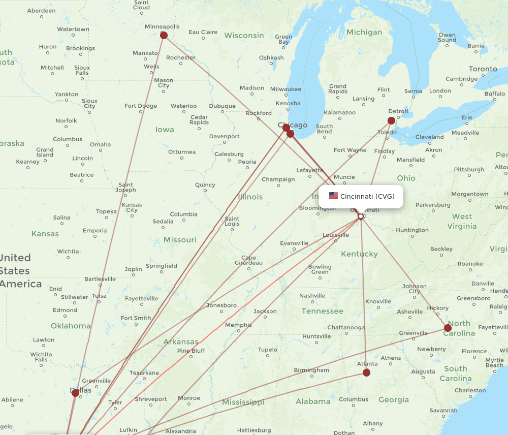 AUS-CVG flight routes