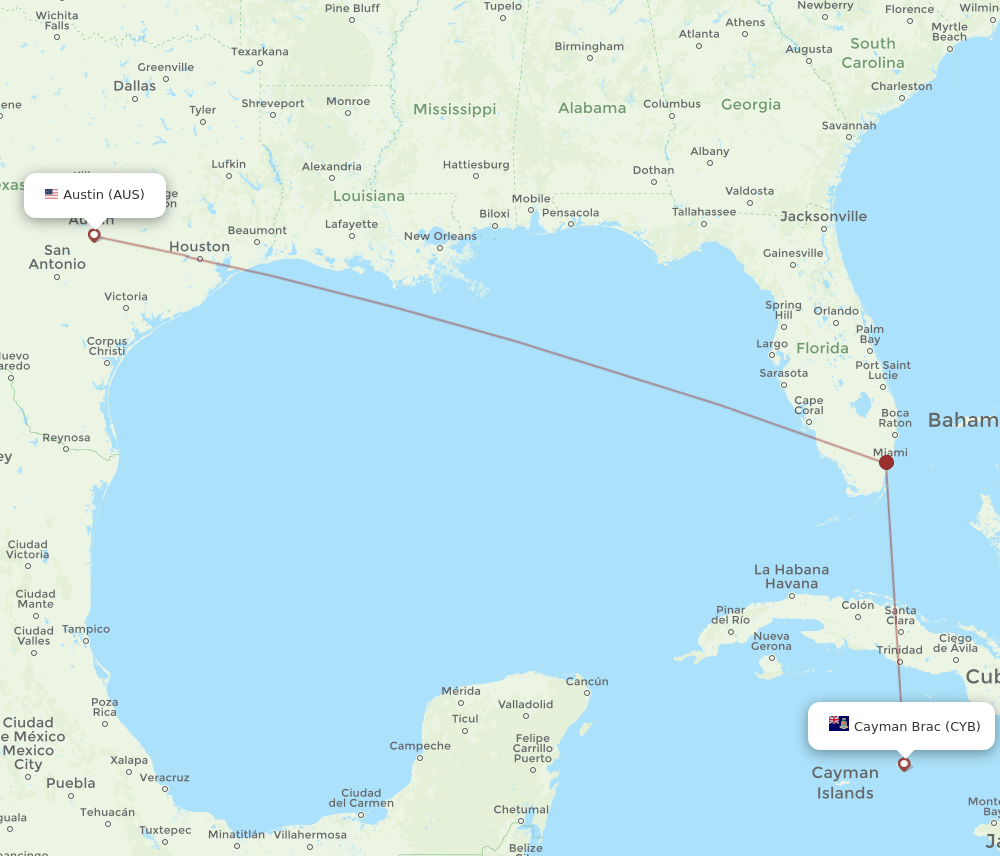 AUS-CYB flight routes