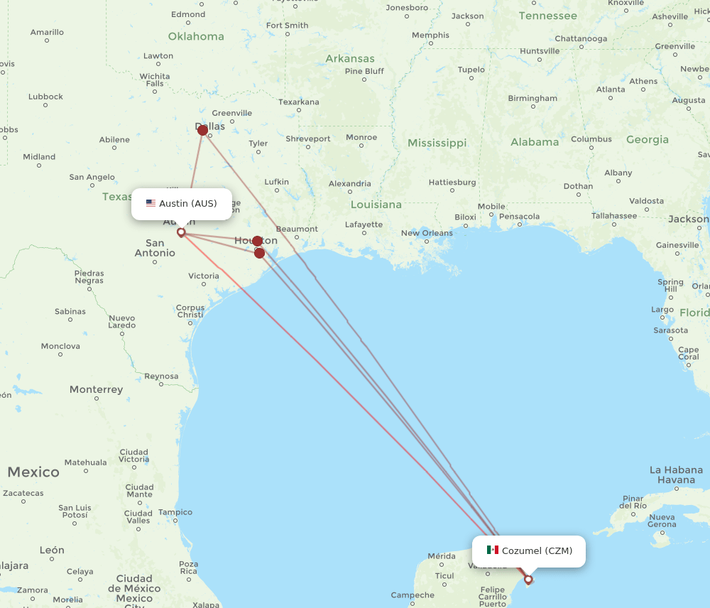 AUS-CZM flight routes