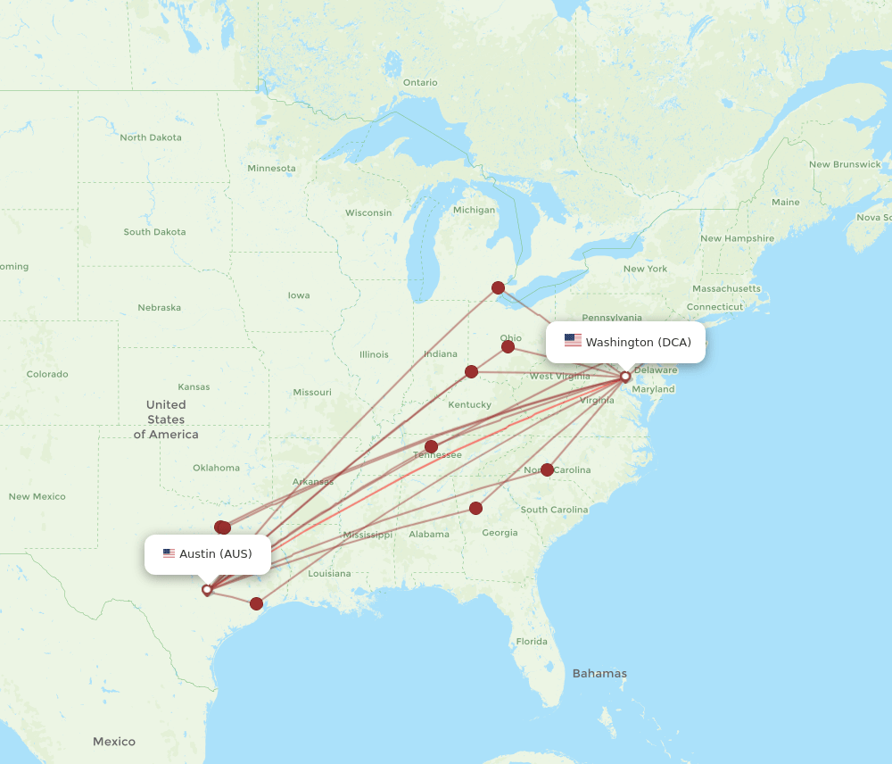 AUS-DCA flight routes