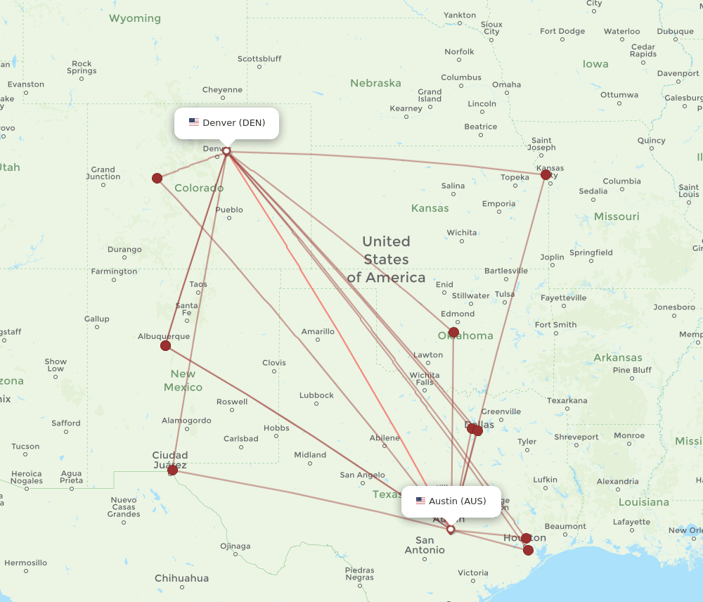 AUS-DEN flight routes