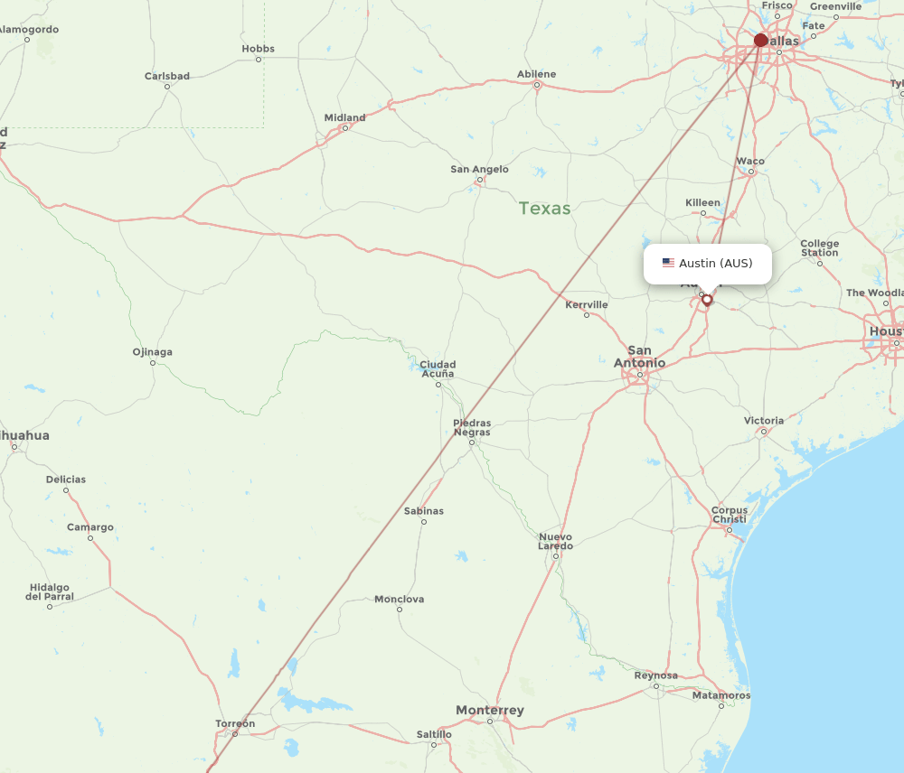 AUS to DGO flights and routes map