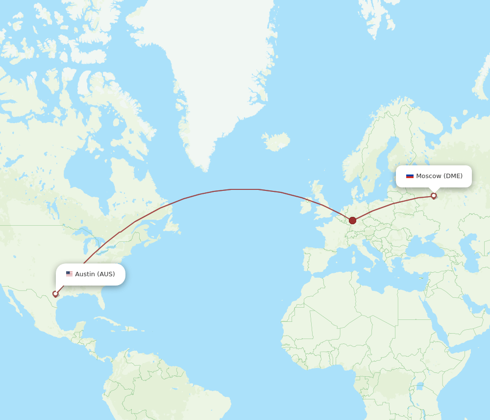 Austin - Moscow route map and flight paths