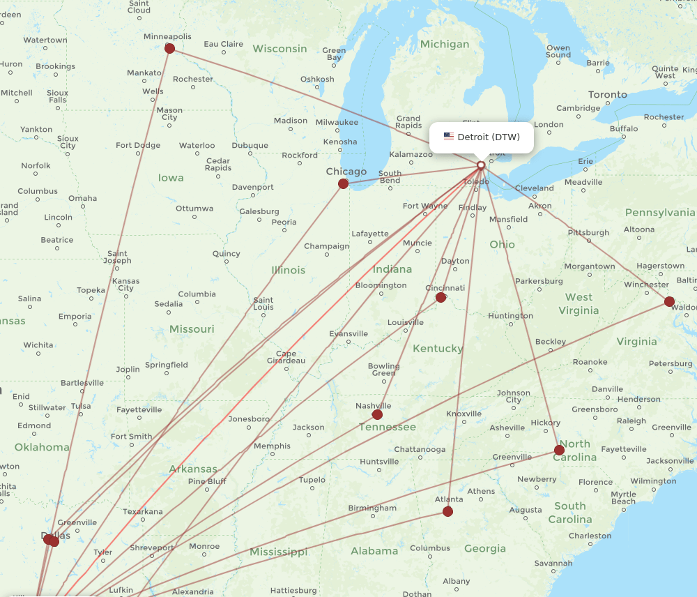 AUS-DTW flight routes