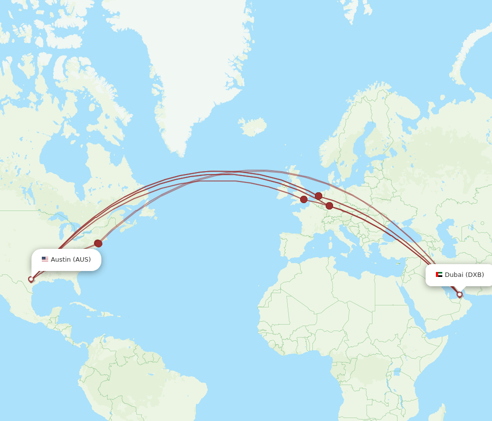 AUS-DXB flight routes