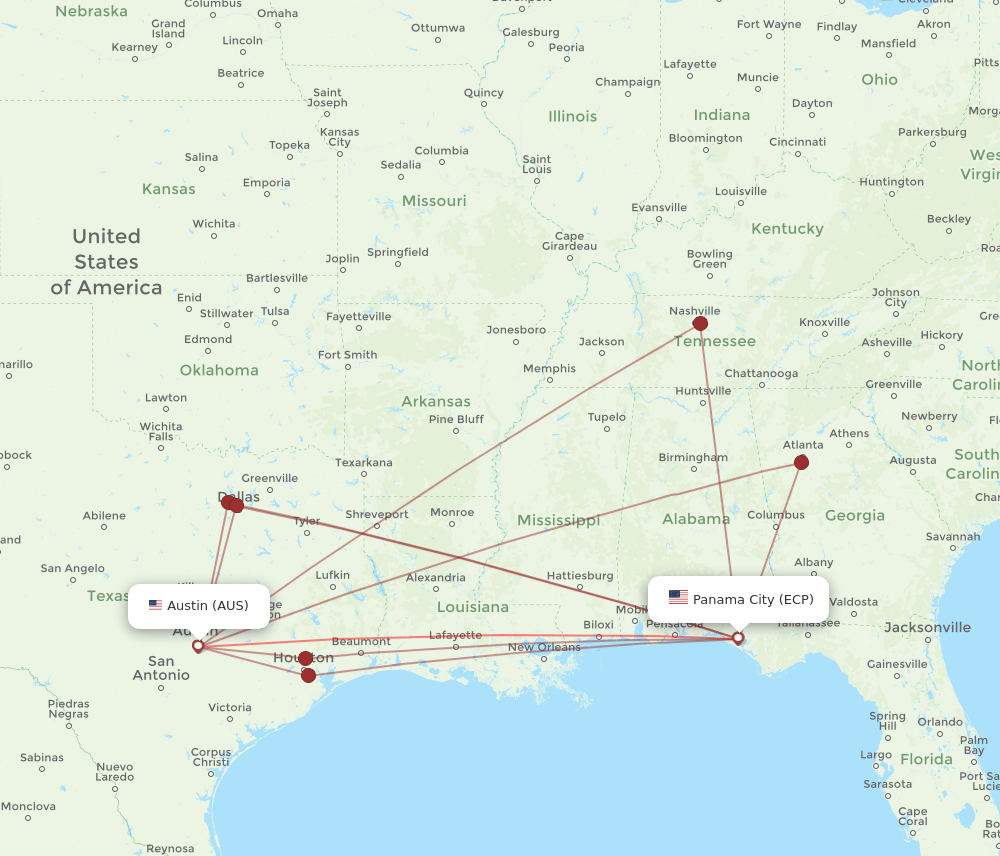 AUS-ECP flight routes