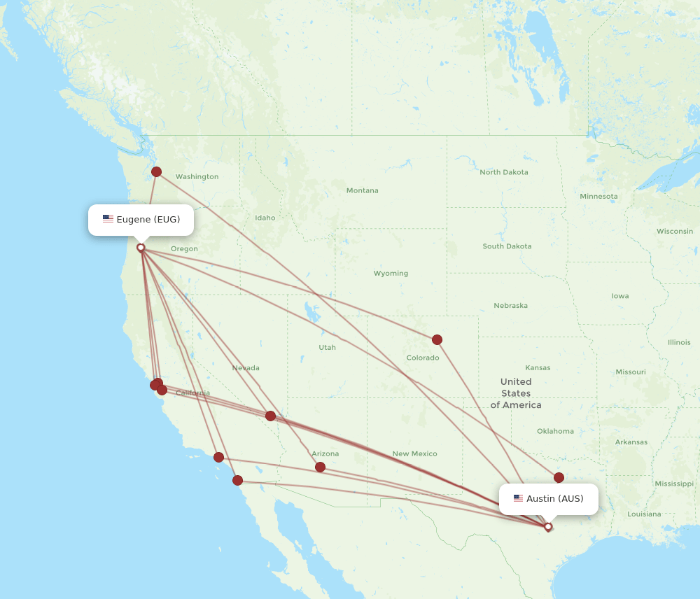 AUS-EUG flight routes