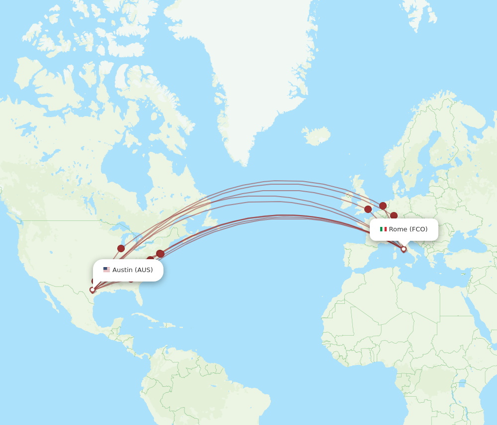 AUS-FCO flight routes
