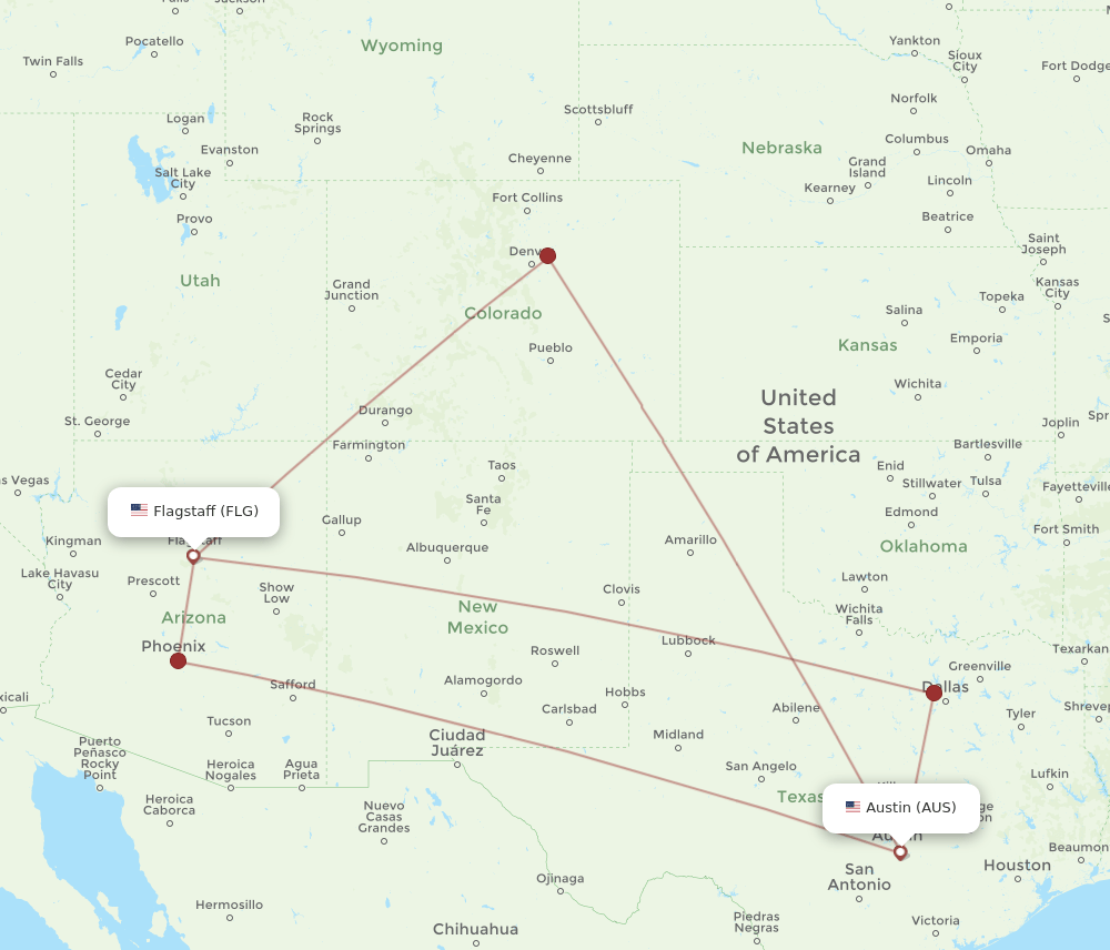 AUS to FLG flights and routes map