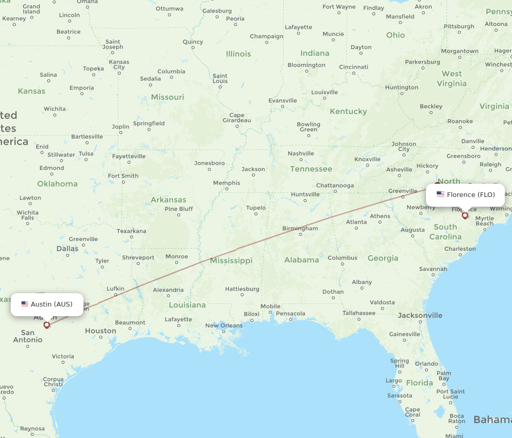 AUS-FLO flight routes