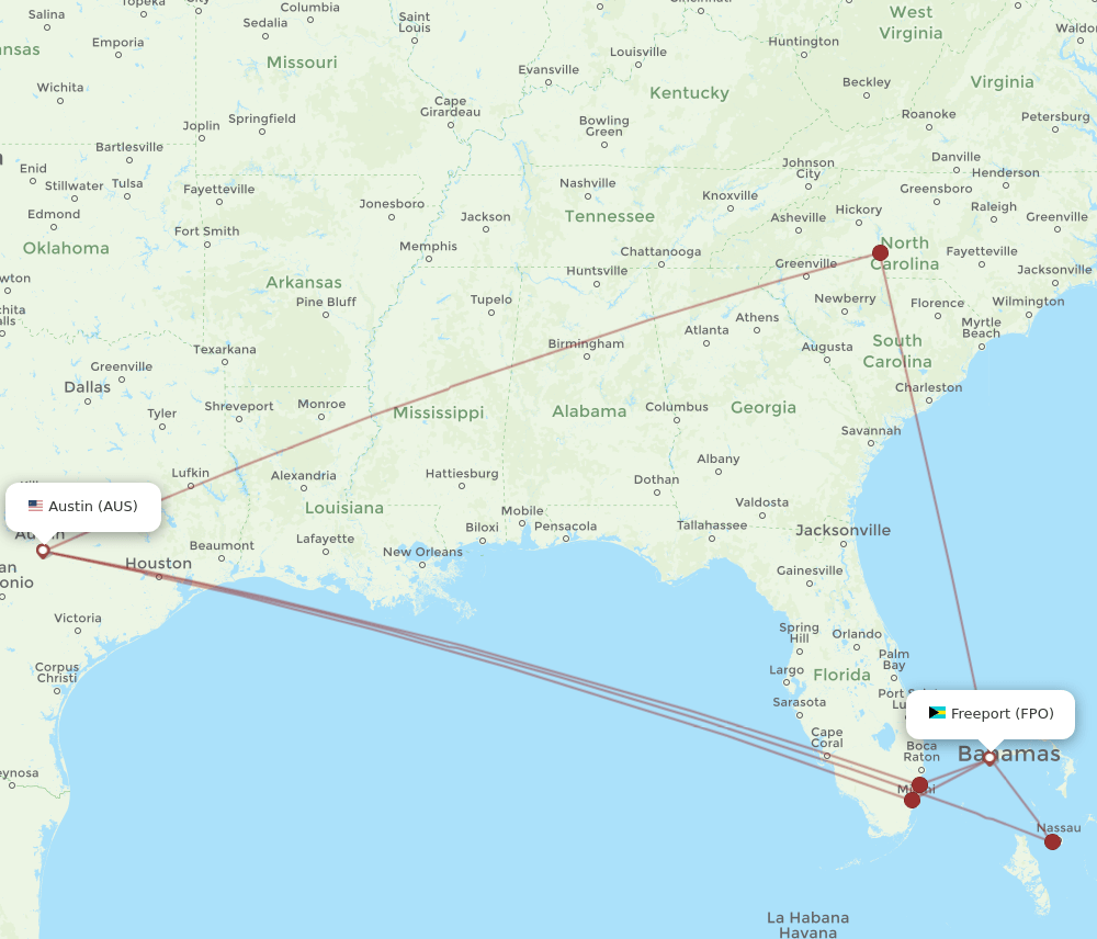 AUS to FPO flights and routes map
