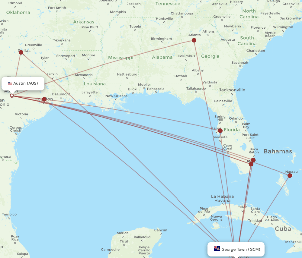 AUS-GCM flight routes
