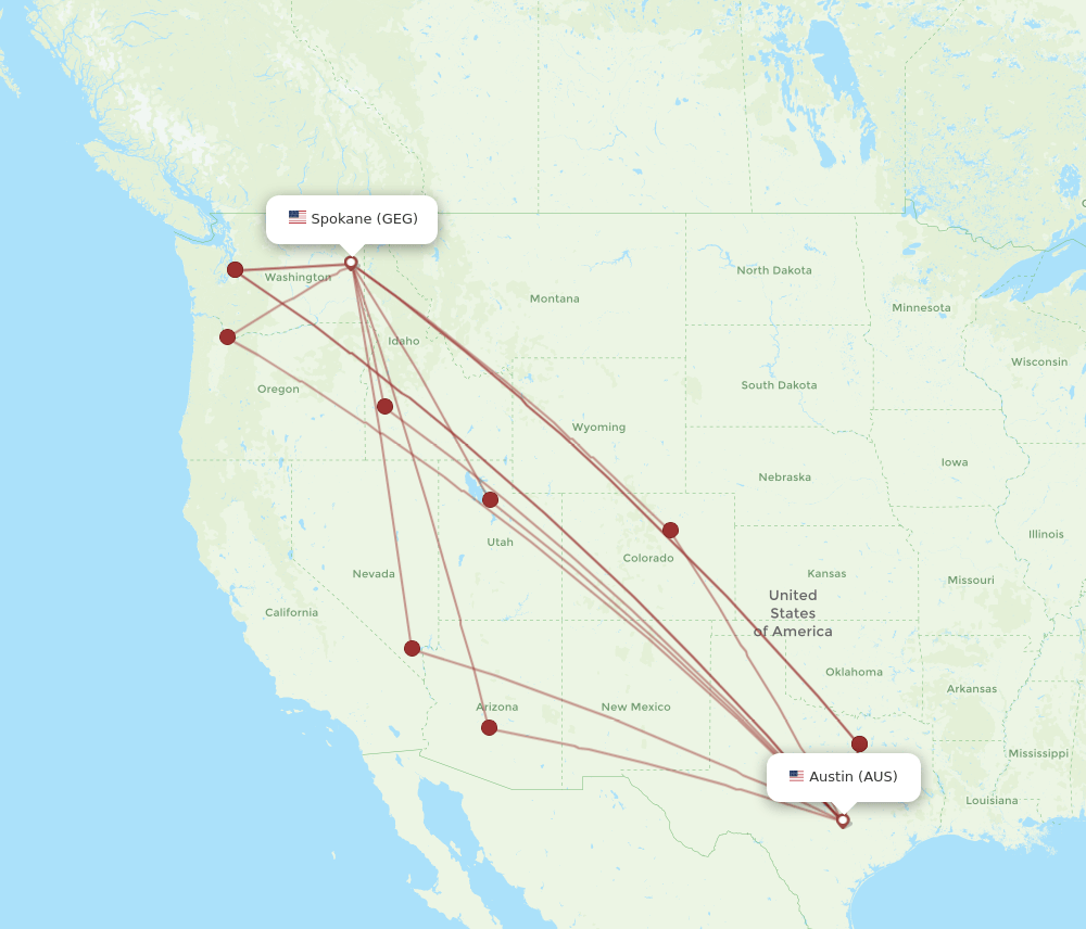 AUS to GEG flights and routes map