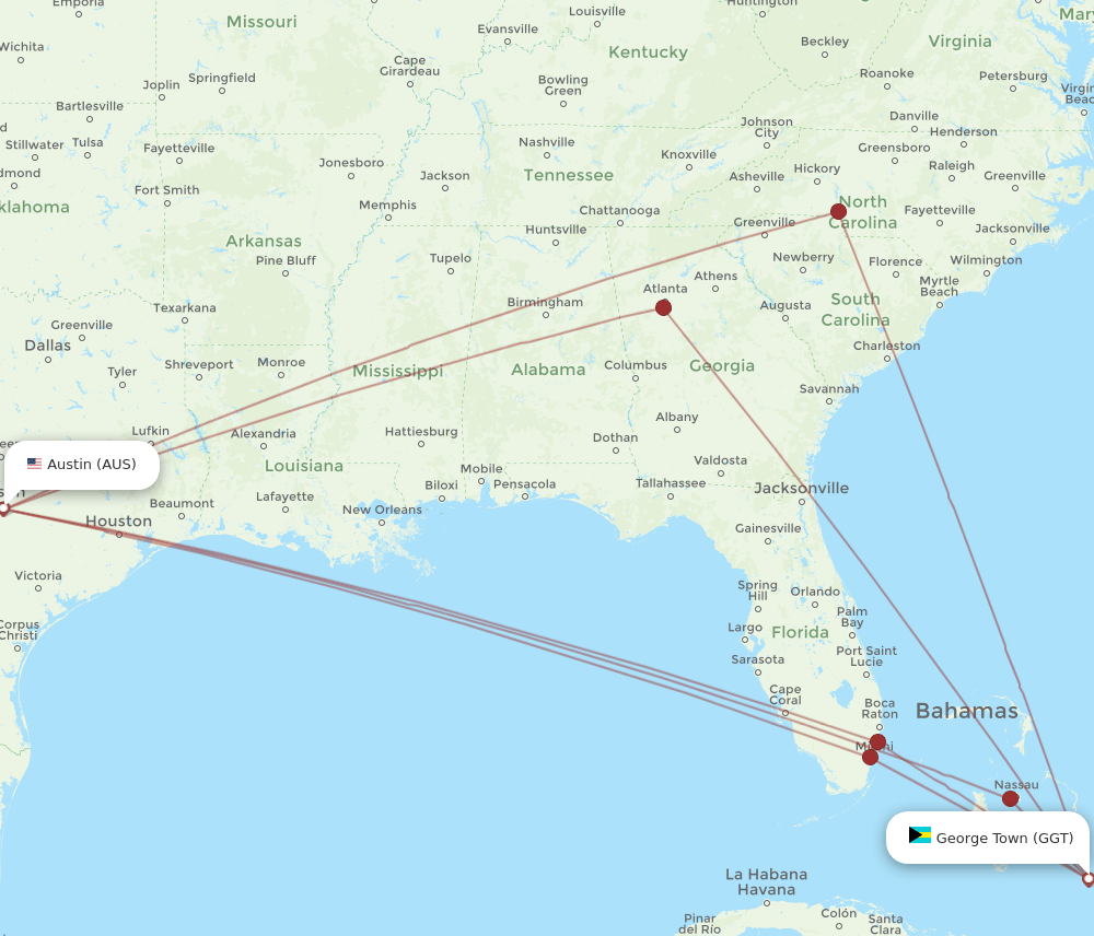 AUS-GGT flight routes