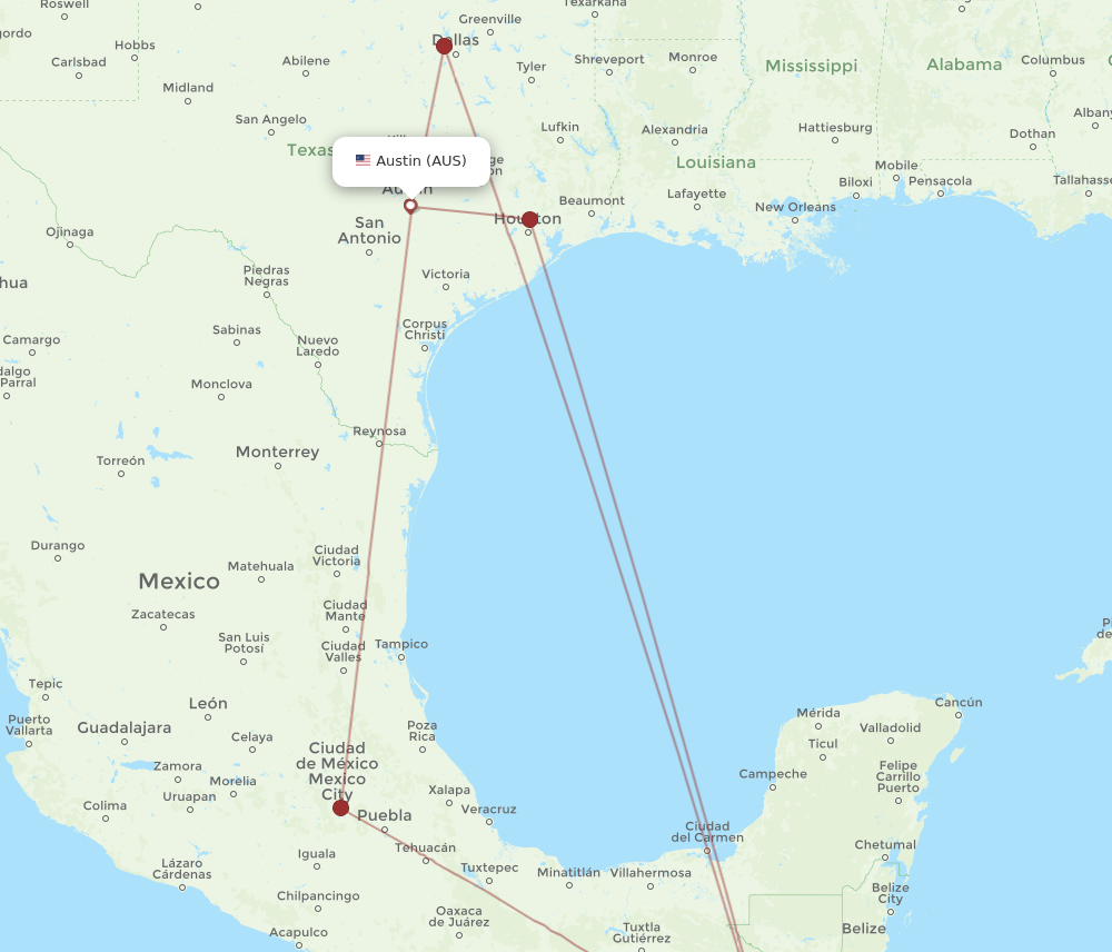 AUS-GUA flight routes